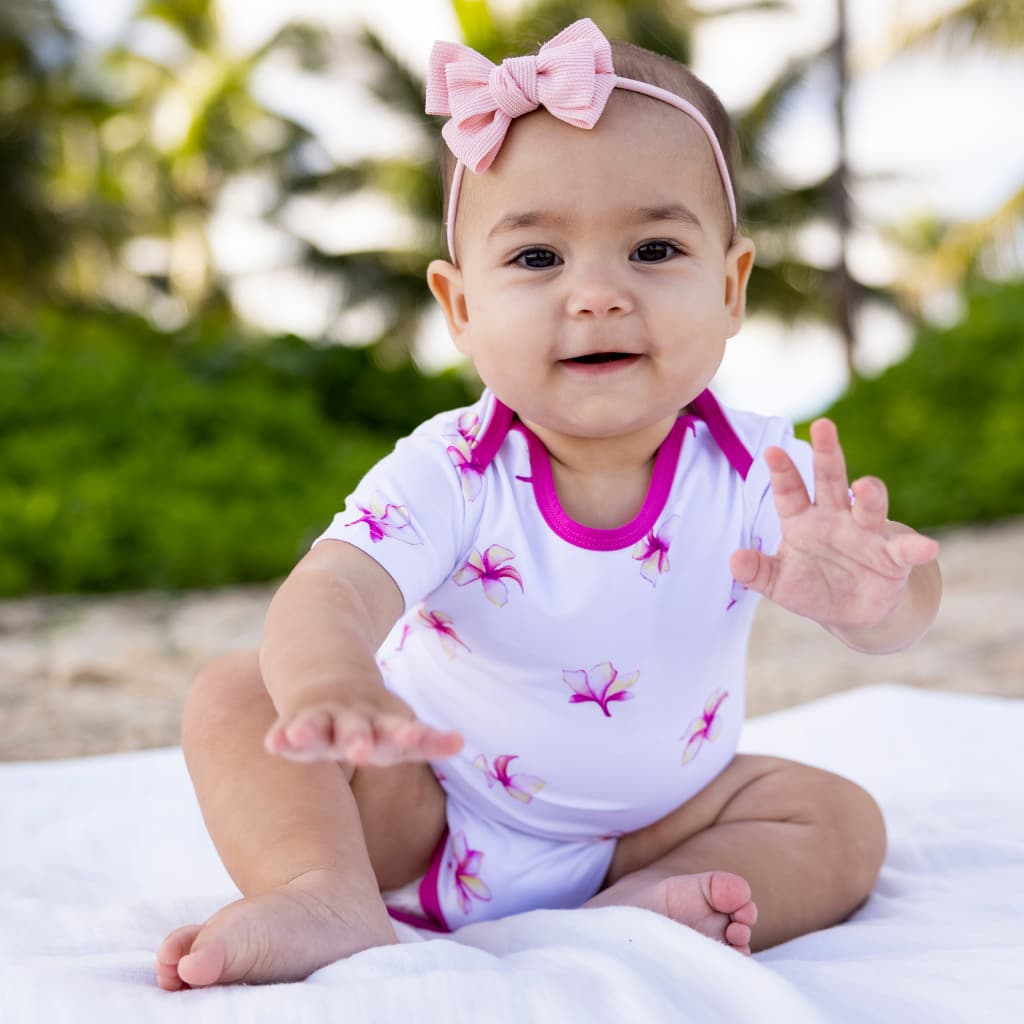 Plumeria Bamboo Onesie: 6-12M