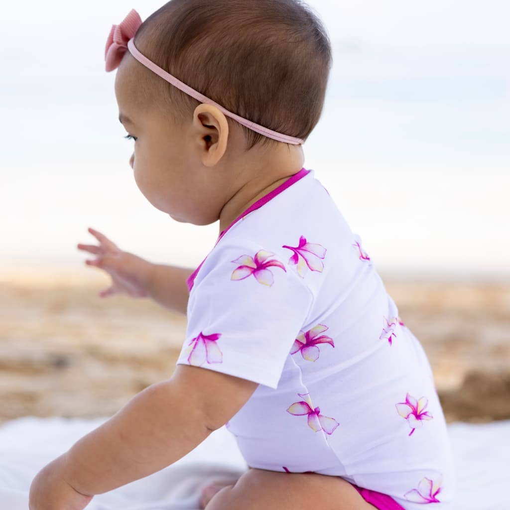 Plumeria Bamboo Onesie: 6-12M