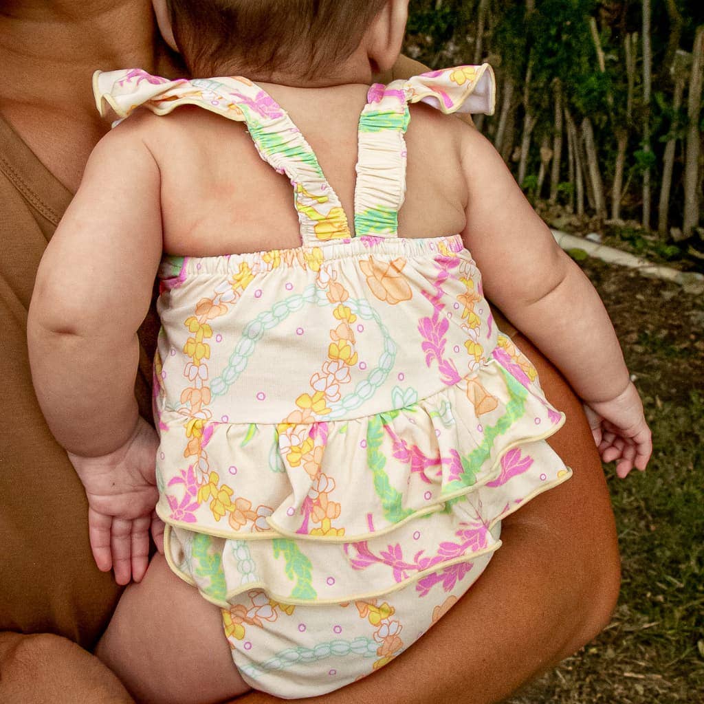 Lei Day in Sand Ruffle Bamboo Romper: 18-24M