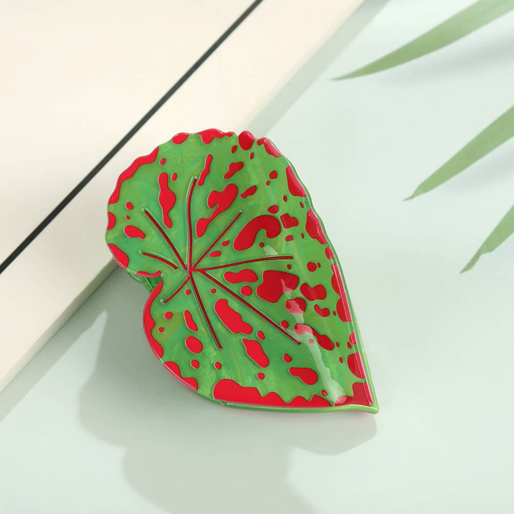 Tropical Leaf-Shape Botanical Acetate Hair Claw Clip: RedGreen