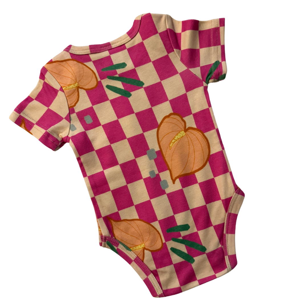 Classic Onesie - Checkered Pink Anthuriums: 3-6 M