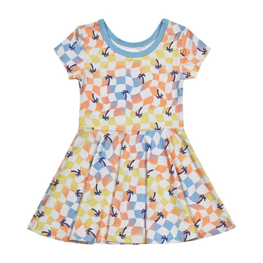 Sunset Checker Bamboo T-Shirt Dress: 4T