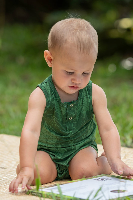 Green Loʻi Kalo Bamboo Tank Romper: 18-24mo