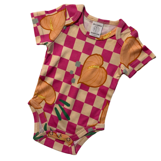 Classic Onesie - Checkered Pink Anthuriums: 3-6 M