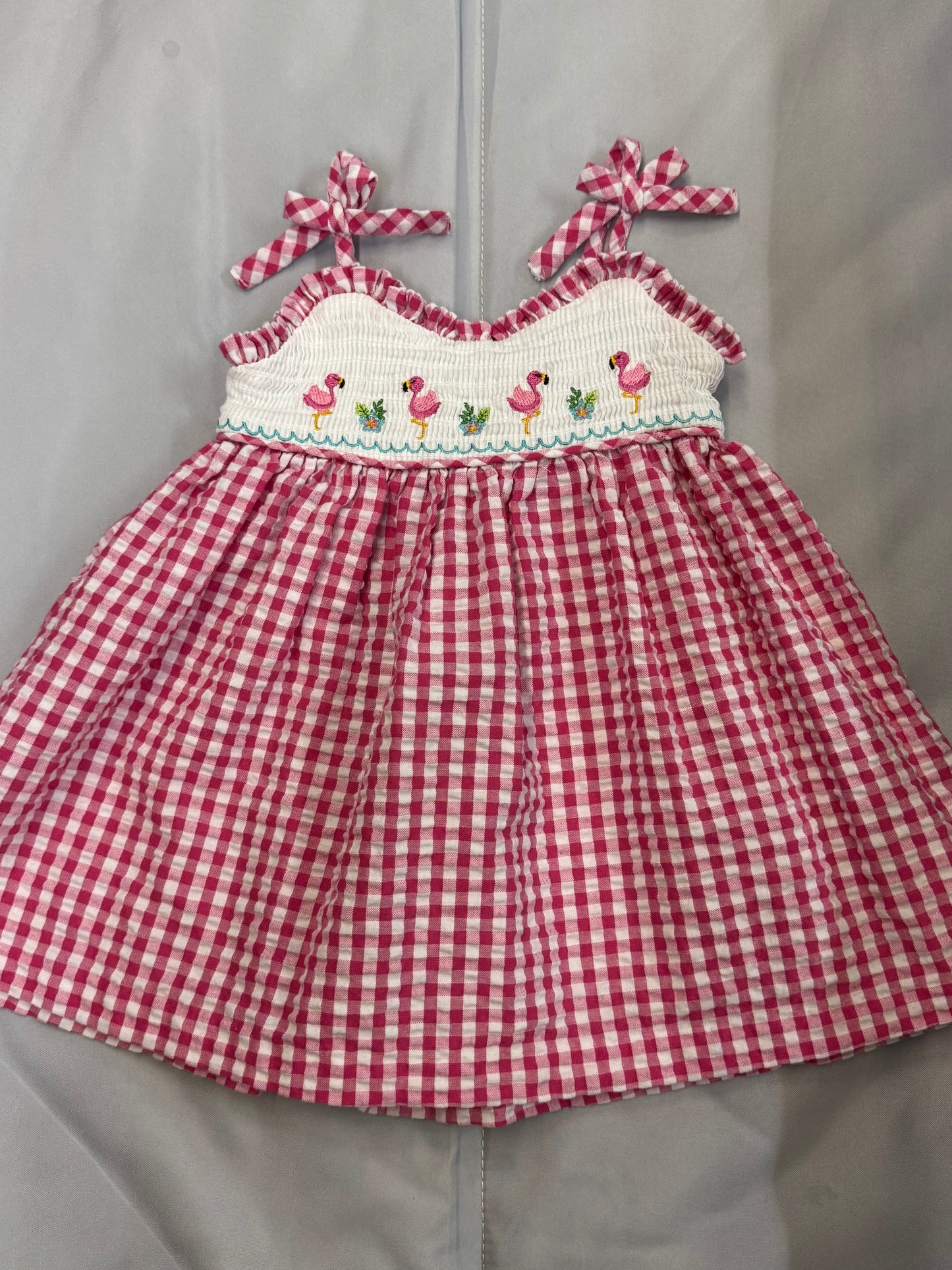 Pink Flamingo Gingham Dress, 12m