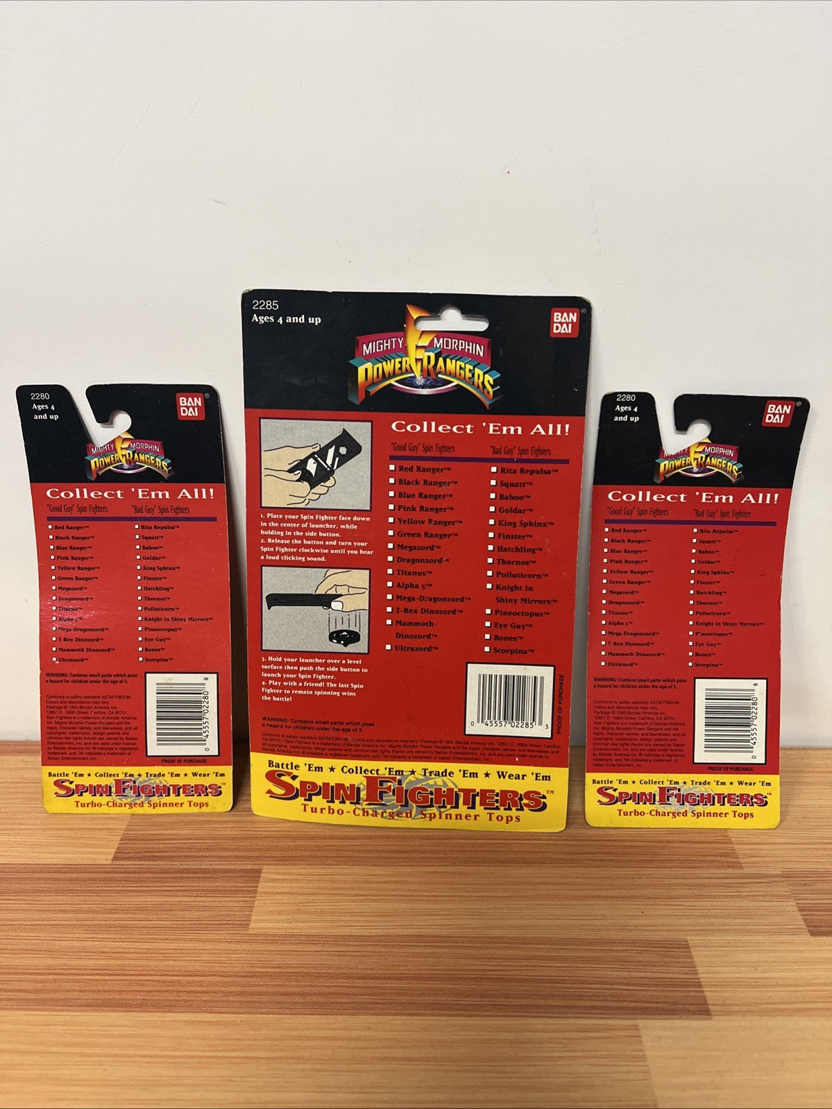 1993 Bandai Mighty Morphin Power Rangers Spin Fighters Launcher + fighter packs