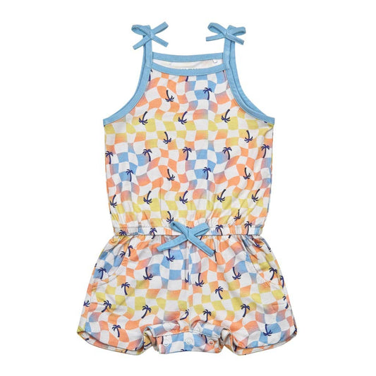 Sunset Checker Girls Shortie Bamboo Romper: 2T