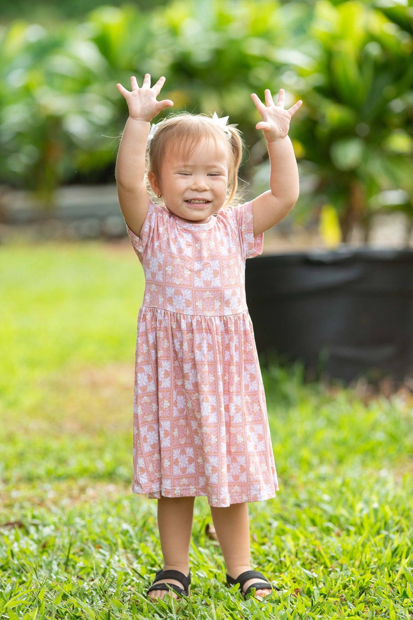 Pink Kuiki Naupaka Bamboo Kaliko Dress: 4Y