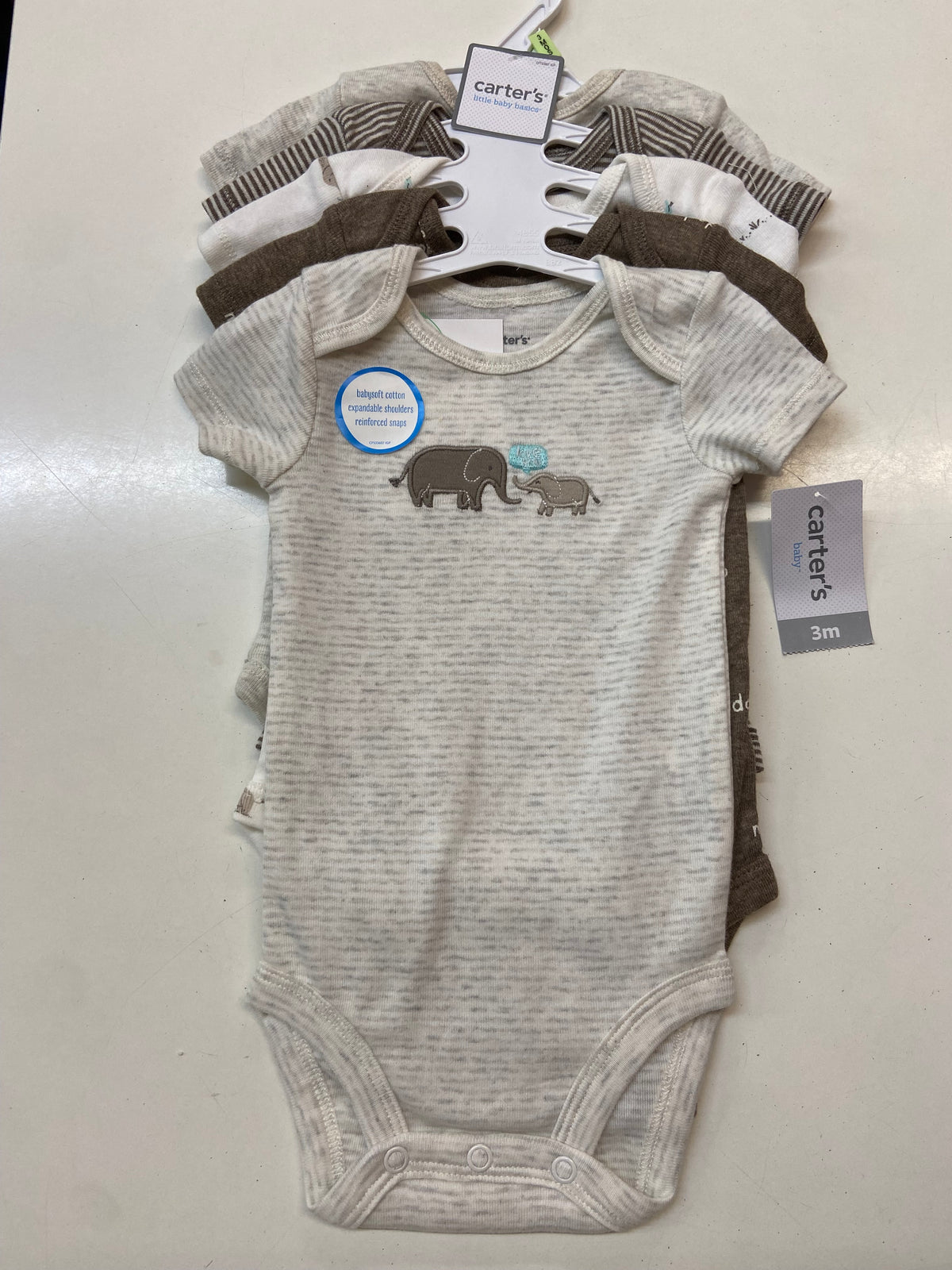 New Carter’s Elephant Bodysuits 5pk, 3m