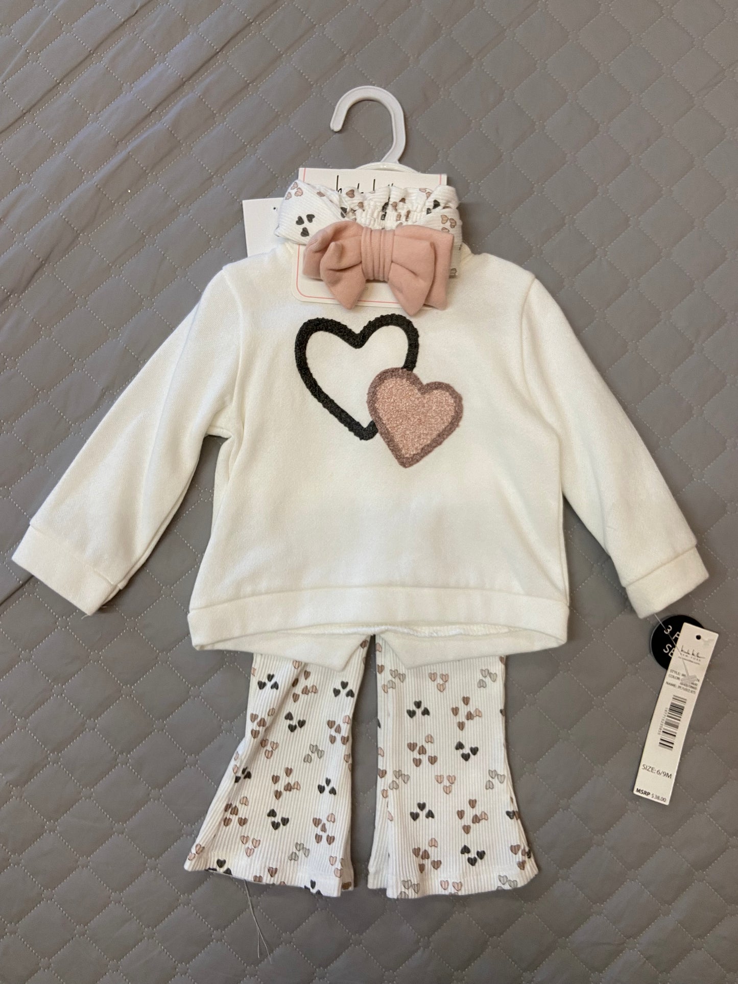 New Nicole Miller White Heart Set, 6-9m