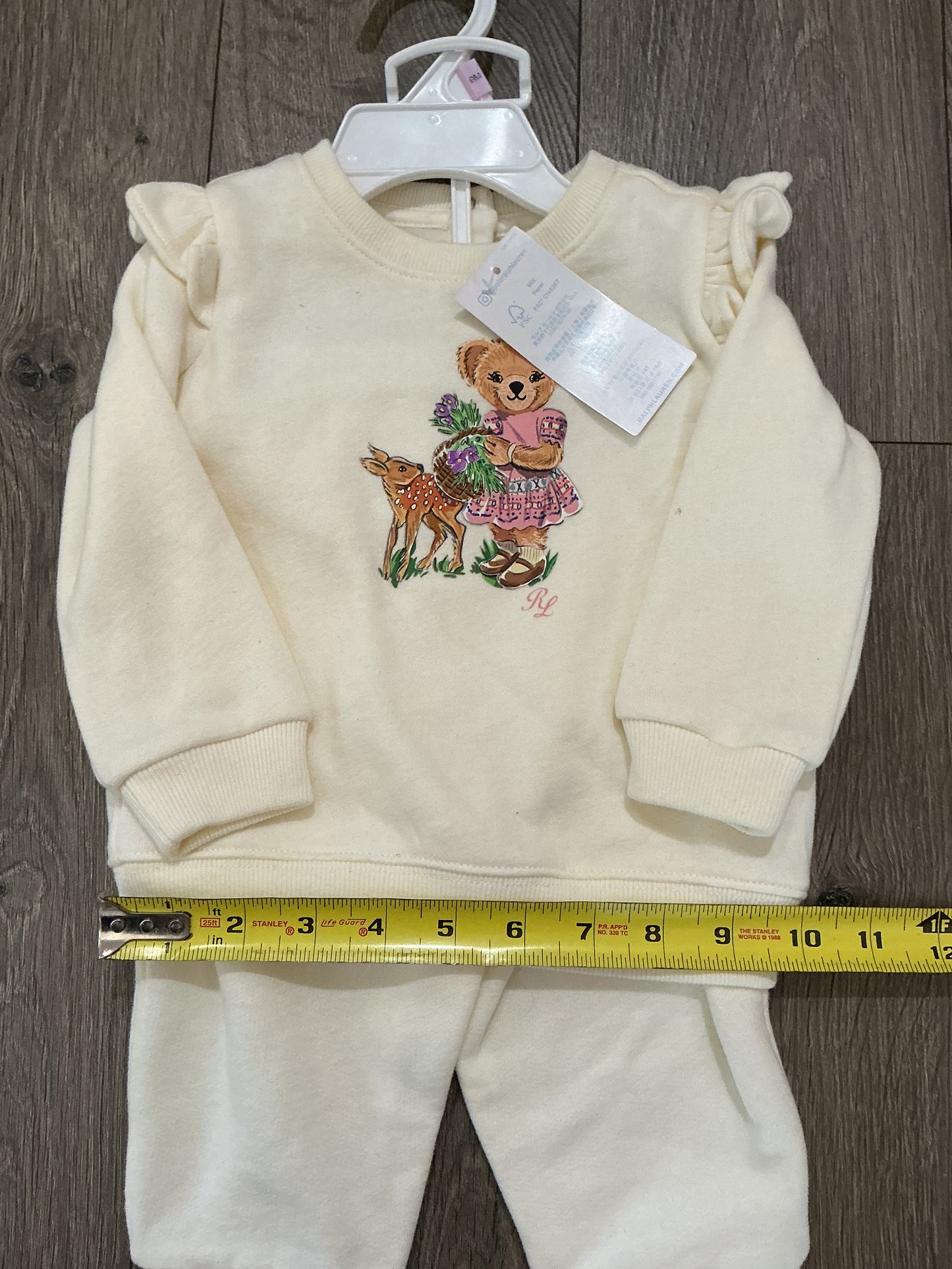 POLO RALPH LAUREN Baby Girl Fleece Polo Bear Sweatshirt & Pant Set, 6M NWT