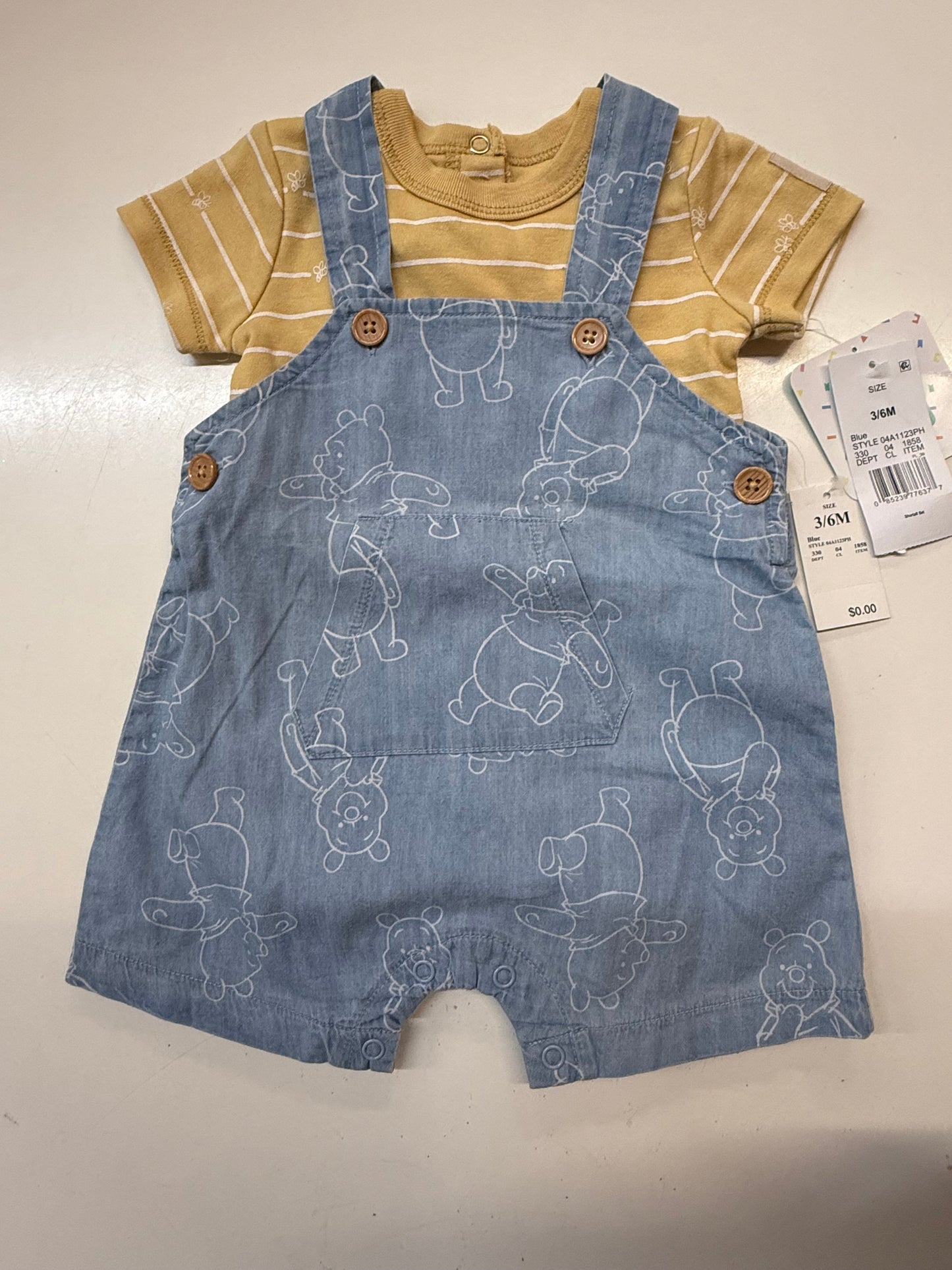 New Pooh Romper 2pc Set, 3-6m