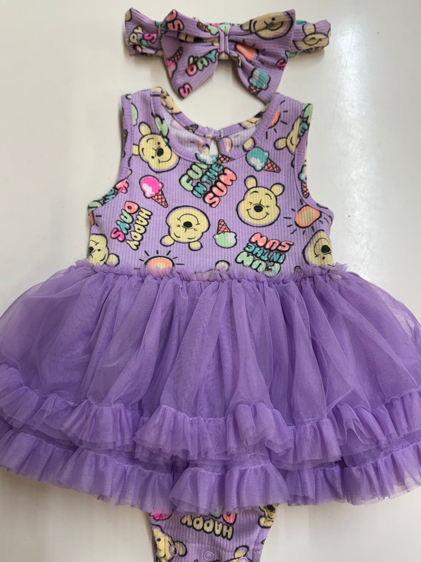 2pc Purple Pooh Bodysuit Dress, 12m
