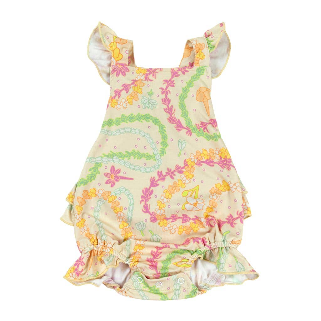 Lei Day in Sand Ruffle Bamboo Romper: 18-24M