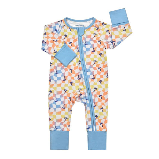 Sunset Checker Bamboo Coverall: 3-6M