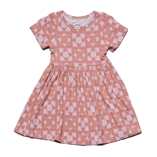 Pink Kuiki Naupaka Bamboo Kaliko Dress: 6Y