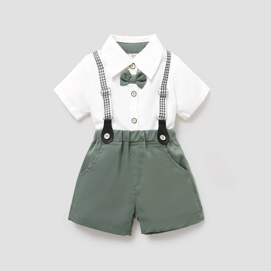 Bow Tie Shirt Shorts Set: Green / 4-5 Years