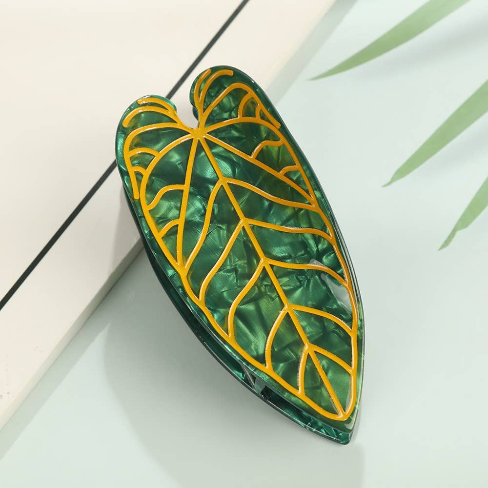 Tropical Leaf-Shape Botanical Acetate Hair Claw Clip: Pink