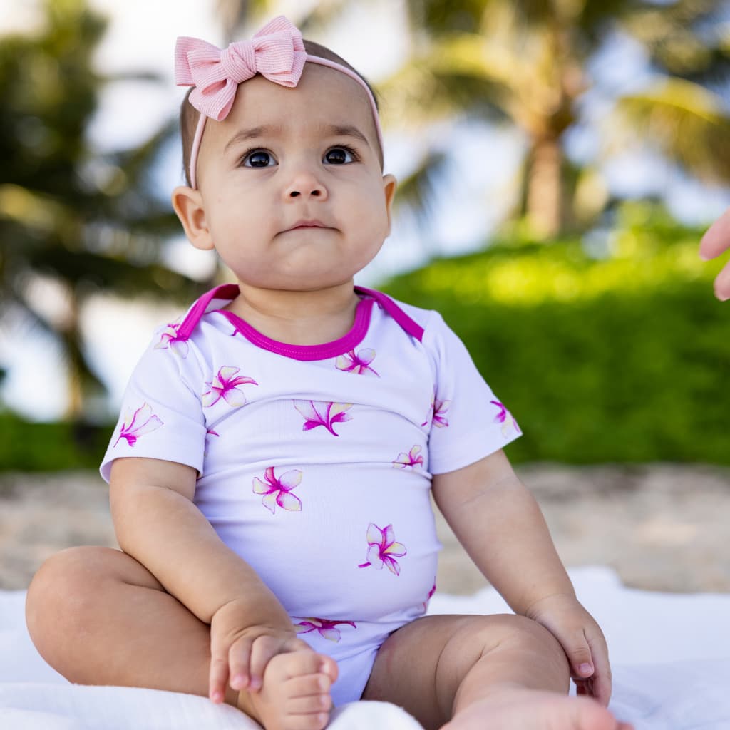 Plumeria Bamboo Onesie: 6-12M