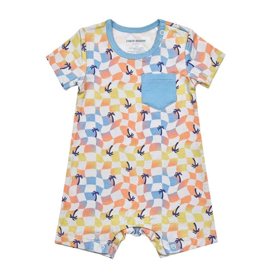 Sunset Checker Shortie Bamboo Romper: 12-18M