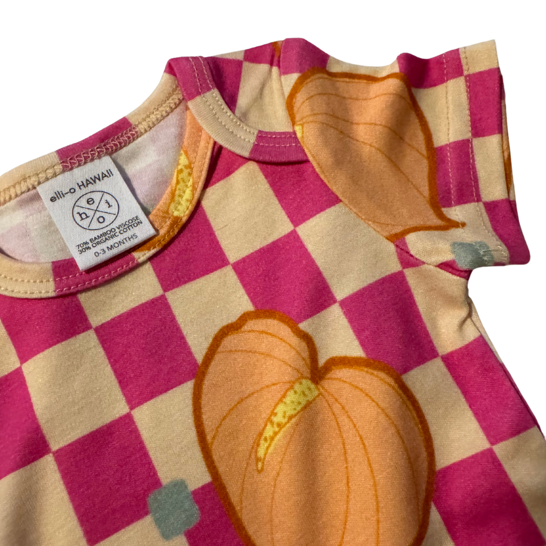 Classic Onesie - Checkered Pink Anthuriums: 12-18 M