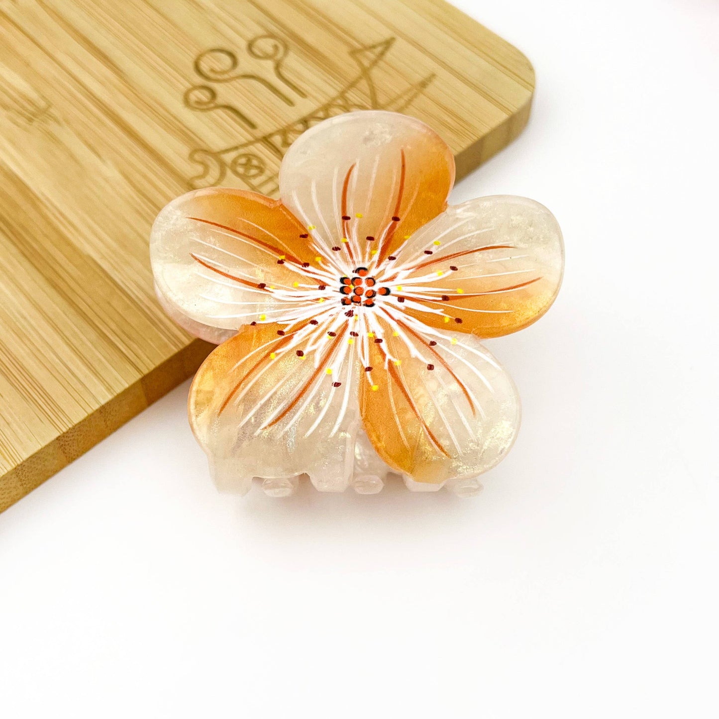 Sakura Claw Clip: White Orange