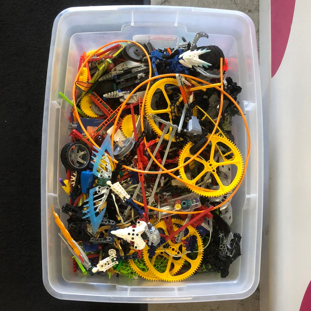 Bin full of K'Nex Building Parts