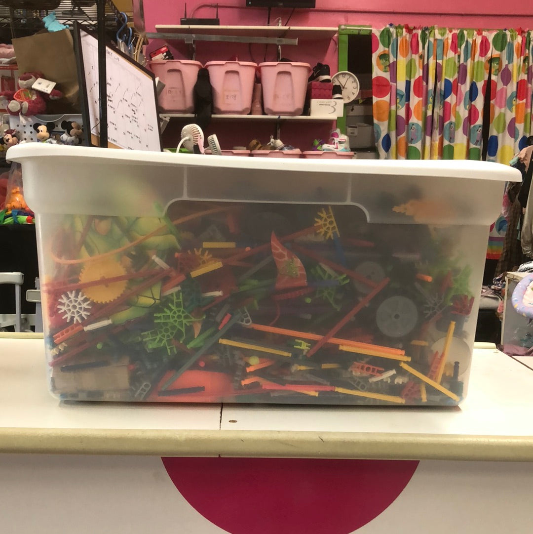 Bin full of K'Nex Building Parts
