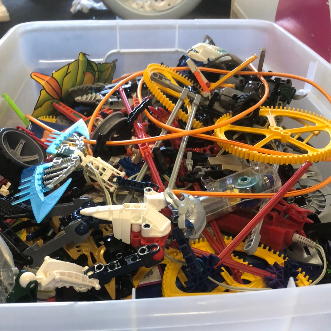 Bin full of K'Nex Building Parts