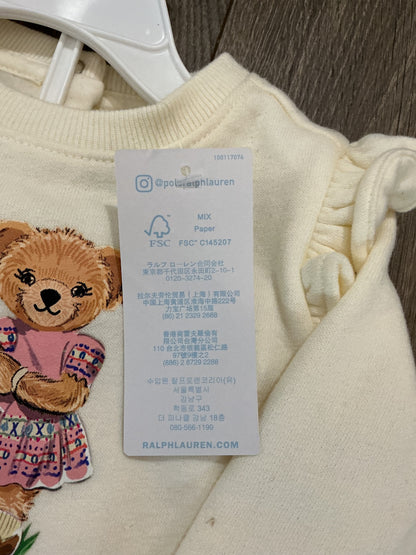 POLO RALPH LAUREN Baby Girl Fleece Polo Bear Sweatshirt & Pant Set, 6M NWT