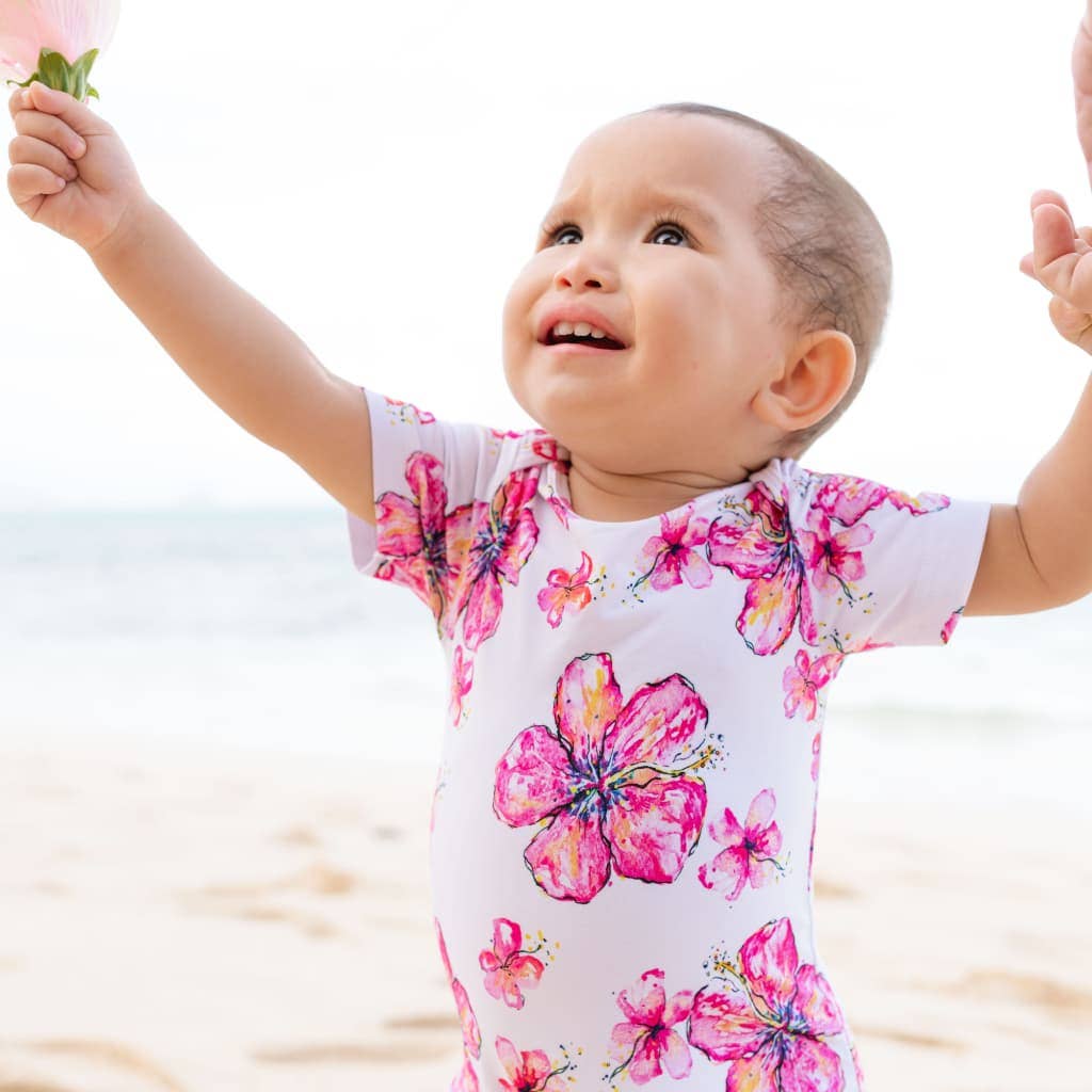 Hibiscus Kiss Baby Bamboo Onesie: 6-12M