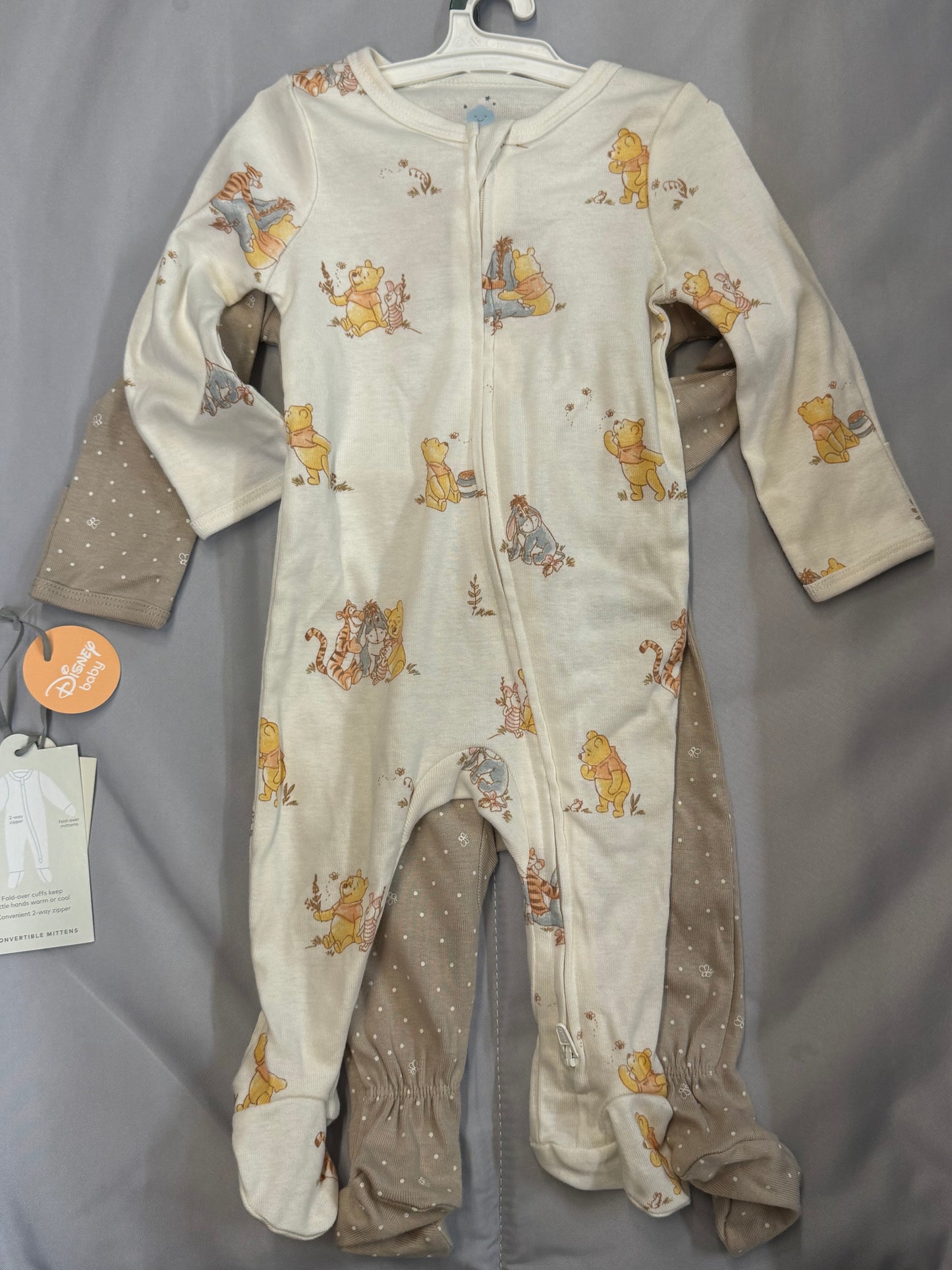 New 2pc Pooh Coverall Set, 0-3m