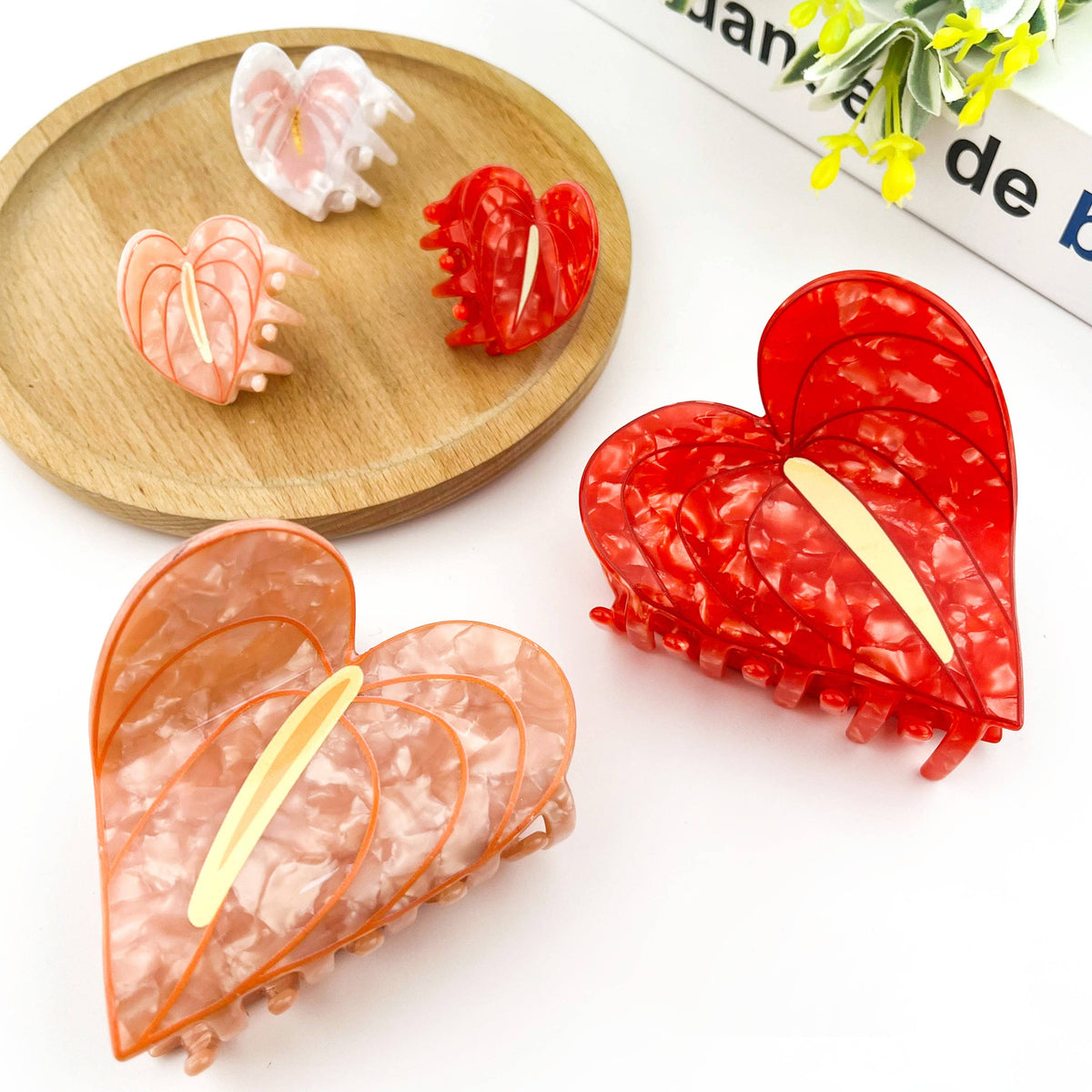Anthurium Leaf Hair Claw Clip, Acetate Hair Clip: Red-mini clip