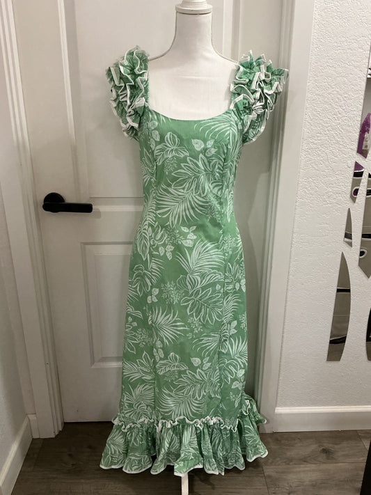VTG KY’s made in Hawaii USA size, small polyester & cotton Dress Women’s Green Floral Ruffles