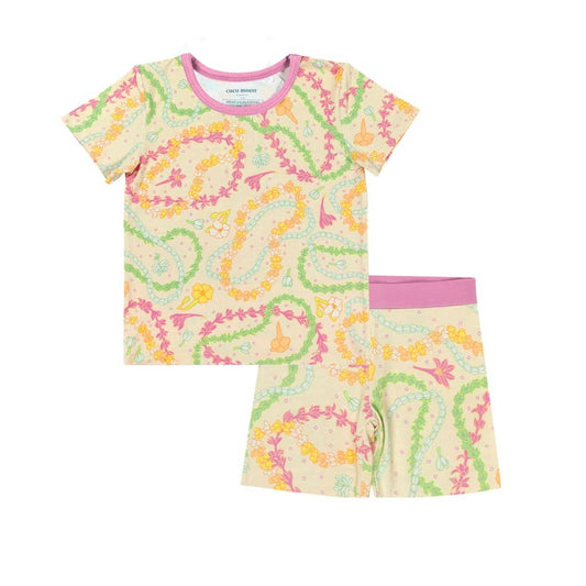 Lei Day in Sand Short Bamboo Pajamas: 2T