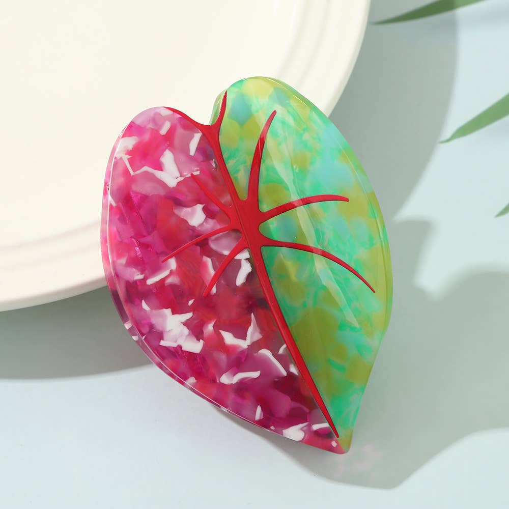 Vibrant Tropical Leaf-Shaped Botanical Hair Claw Clips: RoseGreen