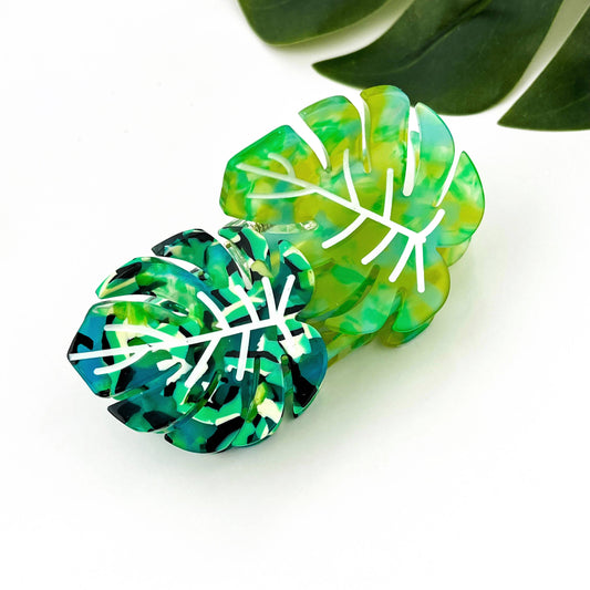 Double Monstera Claw Clip: Green