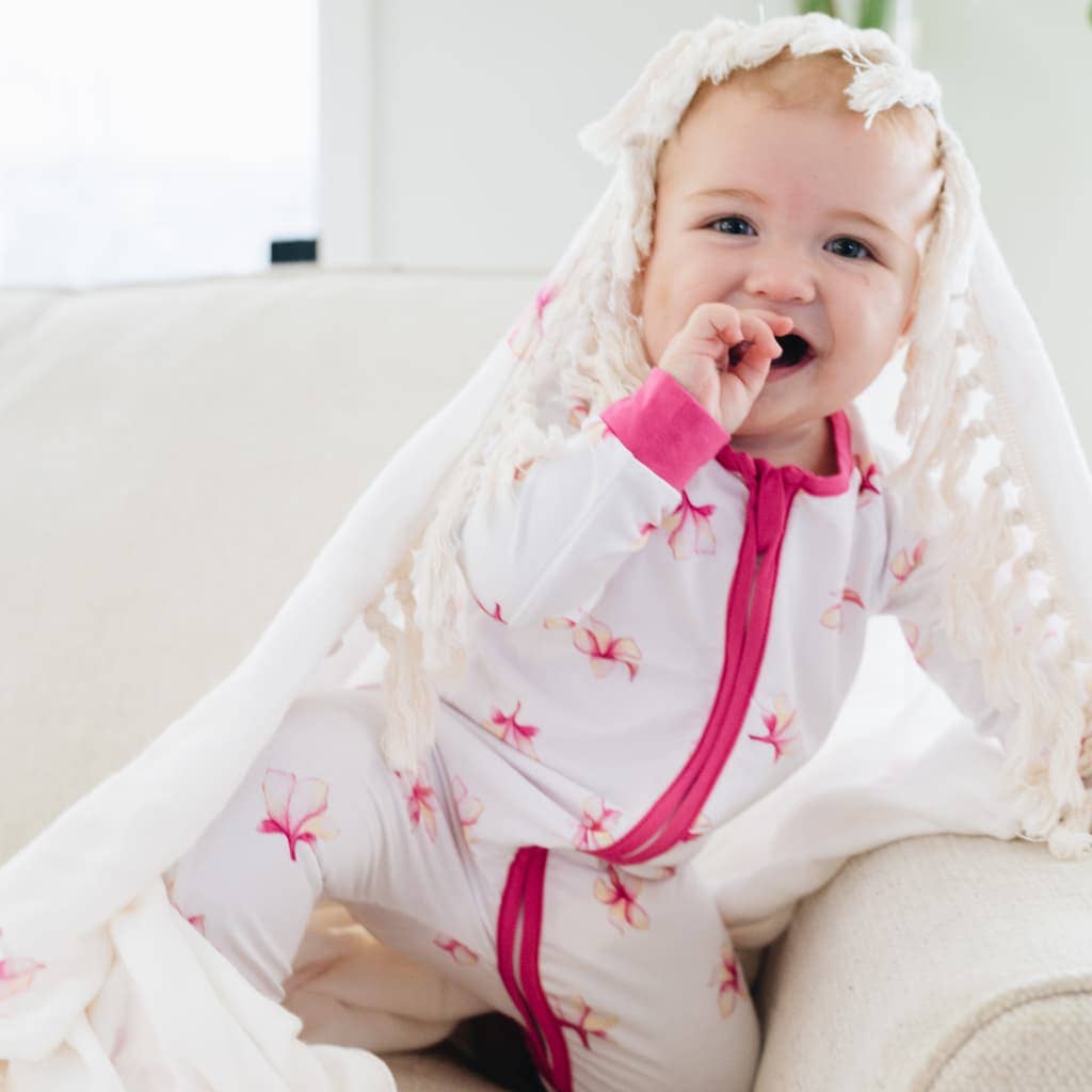 Plumeria Baby Bamboo Coverall: 3-6M