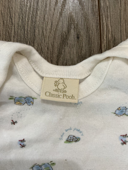 vintage classic pooh romper, one piece, blue white yellow turtle honey size 3-6 months ￼￼