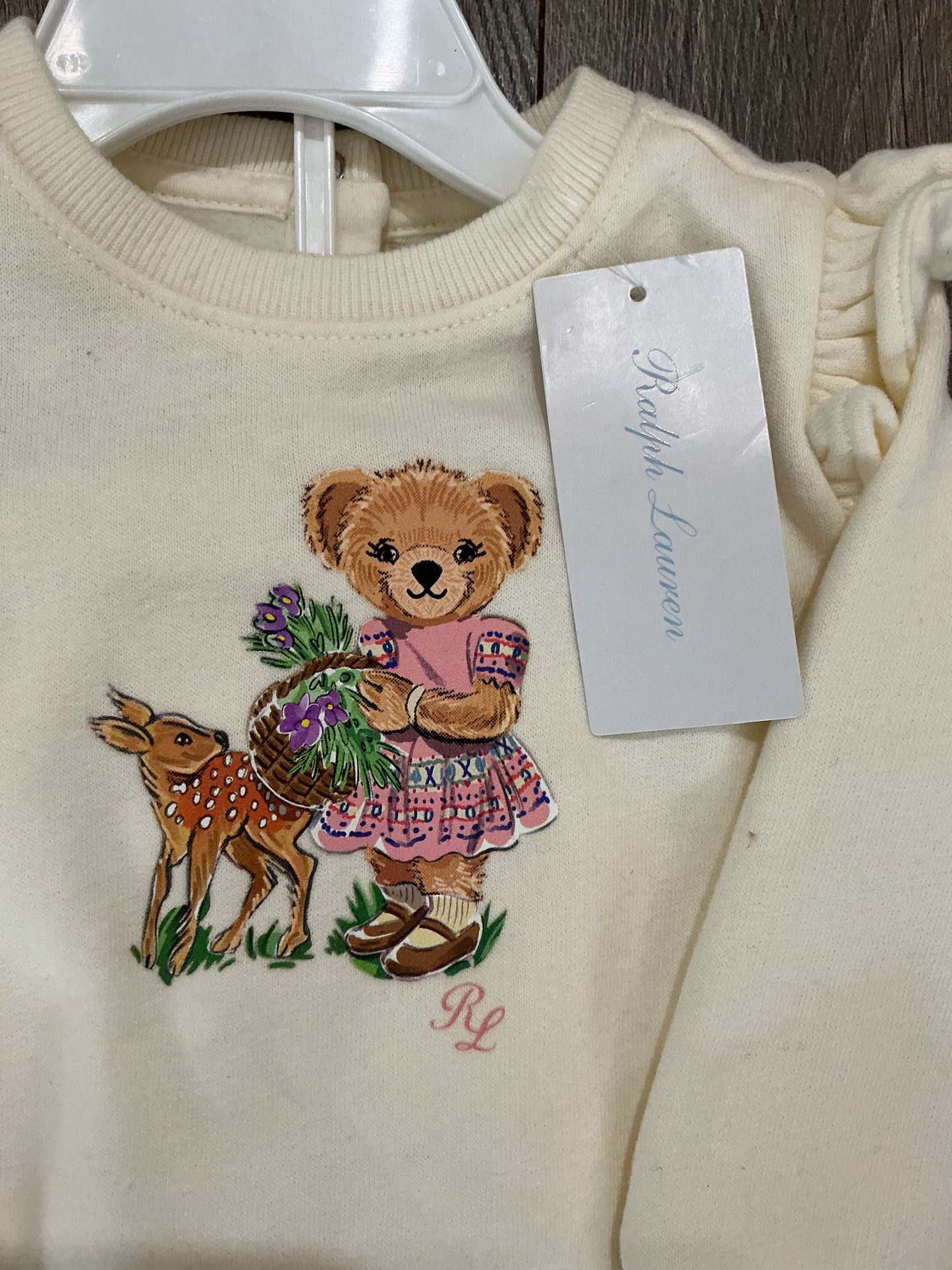 POLO RALPH LAUREN Baby Girl Fleece Polo Bear Sweatshirt & Pant Set, 6M NWT