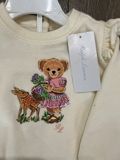 POLO RALPH LAUREN Baby Girl Fleece Polo Bear Sweatshirt & Pant Set, 6M NWT