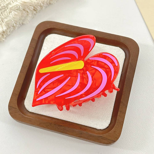 Anthurium Hair Claw Clip: Red/Pink