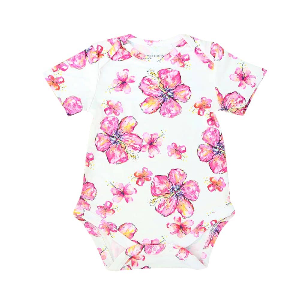 Hibiscus Kiss Baby Bamboo Onesie: 6-12M
