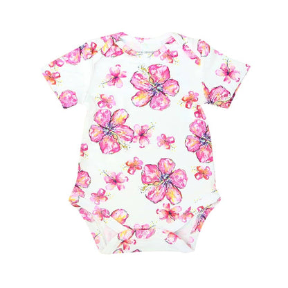 Hibiscus Kiss Baby Bamboo Onesie: 6-12M