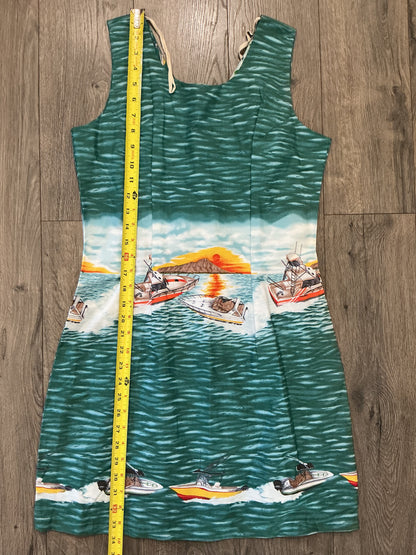 VTG KY'S Made in Hawaii Hawaiian Mini Summer Dress Tropical Beach Sz M 100% cotton￼