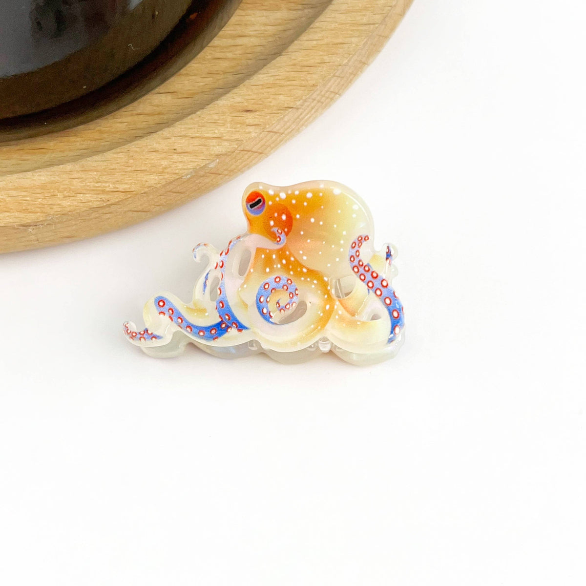 Blue Ring Octopus Hair Claw Clip, Ocean-Inspired Hair Clip: White / 1.2in