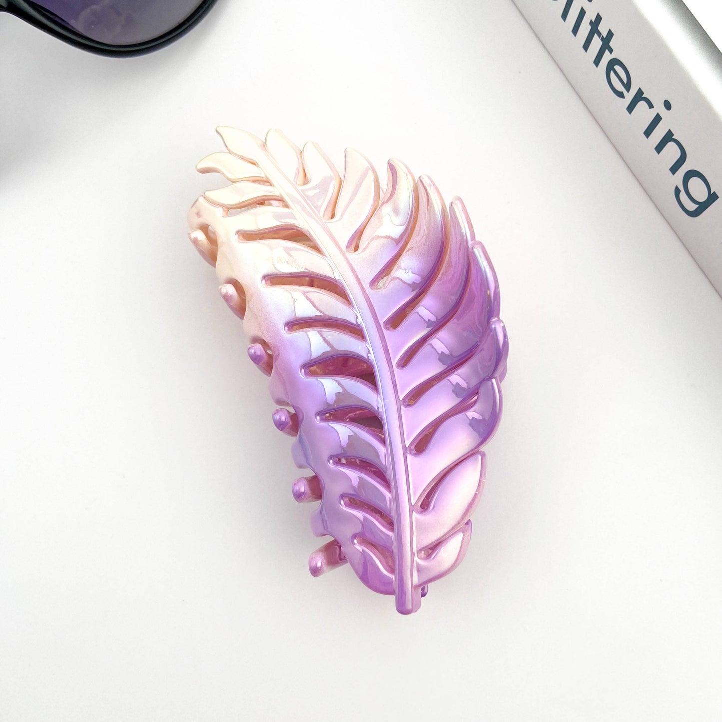 Candy Color Gradient Leaf Hair Clip: PinkPurple