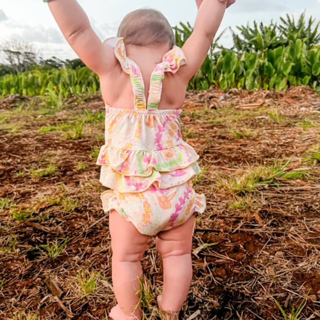 Lei Day in Sand Ruffle Bamboo Romper: 18-24M