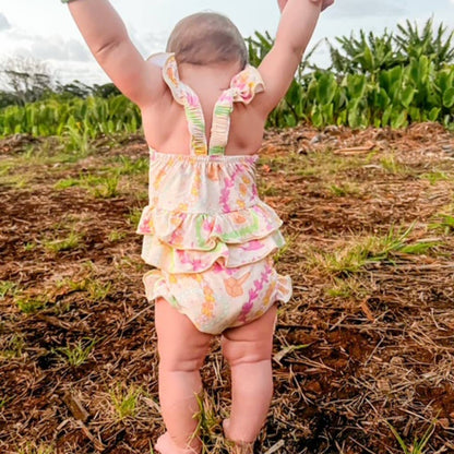 Lei Day in Sand Ruffle Bamboo Romper: 18-24M