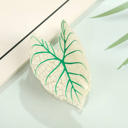 Tropical Leaf-Shape Botanical Acetate Hair Claw Clip: RedGreen